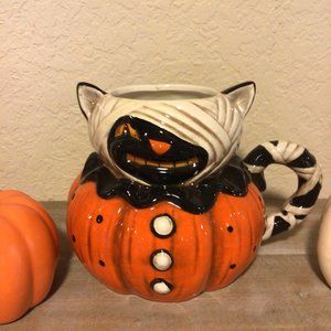 johanna parker mummy black cat halloween pumpkin mug